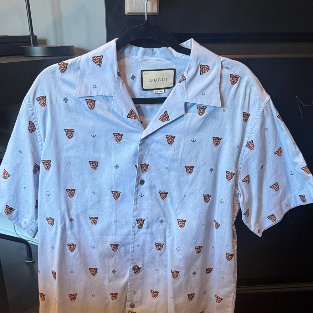 Gucci Light Blue Short-Sleeve Button-Down Shirt